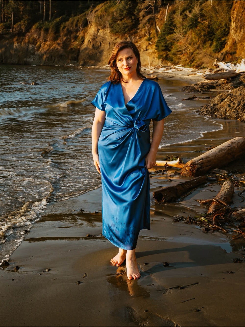 Royal Blue Satin Midi Dress